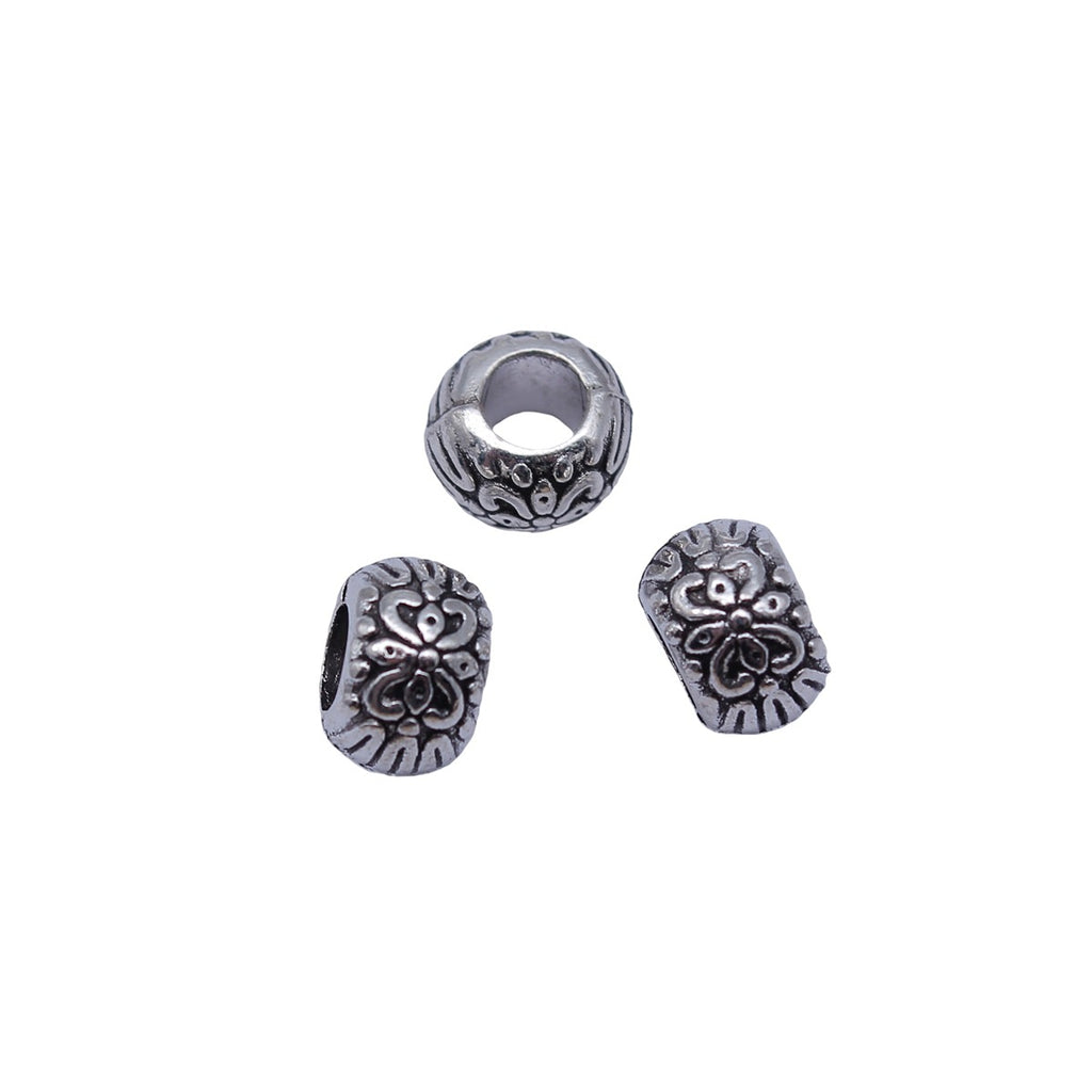 9.8x9.8x6.8mm 1.75g Antique Silver Zinc Alloy Carved Round Large Hole Spacer Beads for Bracelet Making