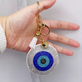 Large Rhinestone Evil Eye Round Tassel Bag Charm Keychains view 7