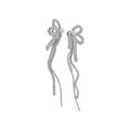 Silver Tone Bow And Chain Fringe Drop Earrings Fashion Jewelry view 5