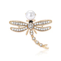 Pearl Head Dragonfly Brooch Rhinestone Wings Silver or Gold view 1