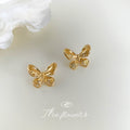 Gold Tone Sculpted Textured Butterfly Stud Earrings For Women view 3
