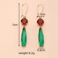Round and Teardrop Double Glass Dangle Earrings Gold Hooks 8 Colors view 2