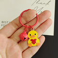 Yellow Heart-Holding Duck Keychain with Red Bell and Split Ring view 3