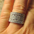 Silver Tone Wide Filigree Geometric Pavé Band Ring Sizes 6-10 view 1