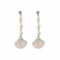 Pearl Chain Iridescent Shell Drop Earrings Gold Tone view 5