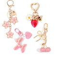 Enamel Flower Strawberry Balloon Dog Bow Charm Keychain Set view 2