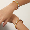 Stretch Square Link Bracelets Pavé Crystal Panels Gold Steel view 1