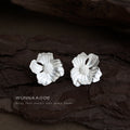 Silver-Tone Textured Flower Stud Earrings Matte Finish view 4