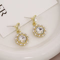 Square and Round Clear Look Pearl Halo Dangle Earrings view 4