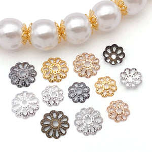 Hollow Flower Bead Caps in Electroplated Iron, 7 mm and 9 mm
