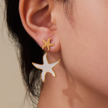 White Shell Heart Starfish Rings Earrings Charms Gold Steel