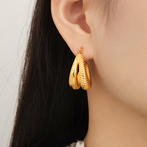 Gold Dual Layer C Hoop Earrings Twisted Smooth Metal Alloy