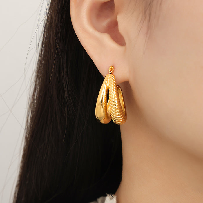 Gold Dual Layer C Hoop Earrings Twisted Smooth Metal Alloy