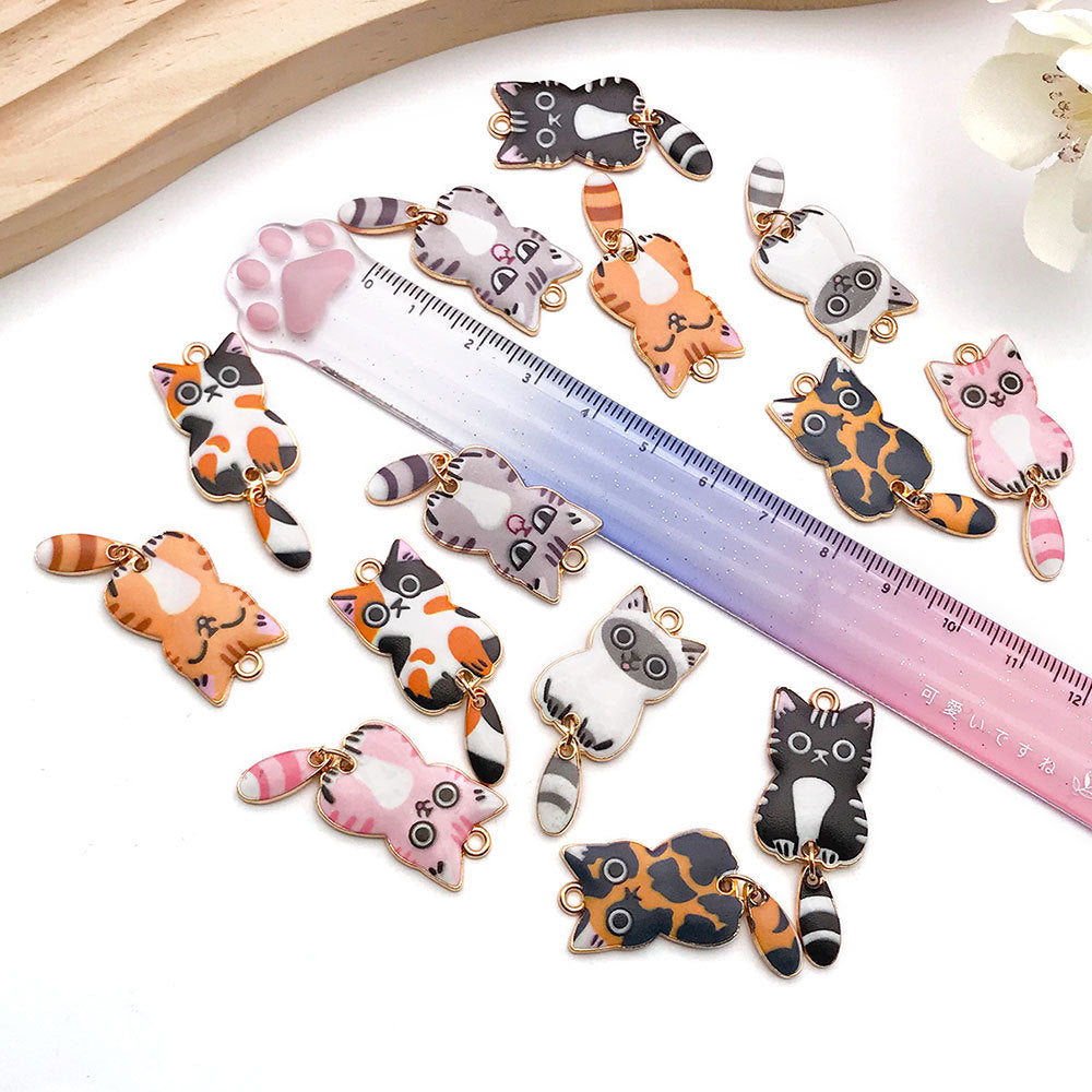 Zinc Alloy Cat Moving Tail Charm Pendant for DIY Headwear Necklace Earrings Keychain
