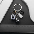 Black White Dice Bear and Moon Resin Metal Keychain view 2