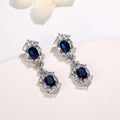 Royal Blue Dual Stone Tassel Drop Earrings Silver CZ view 4