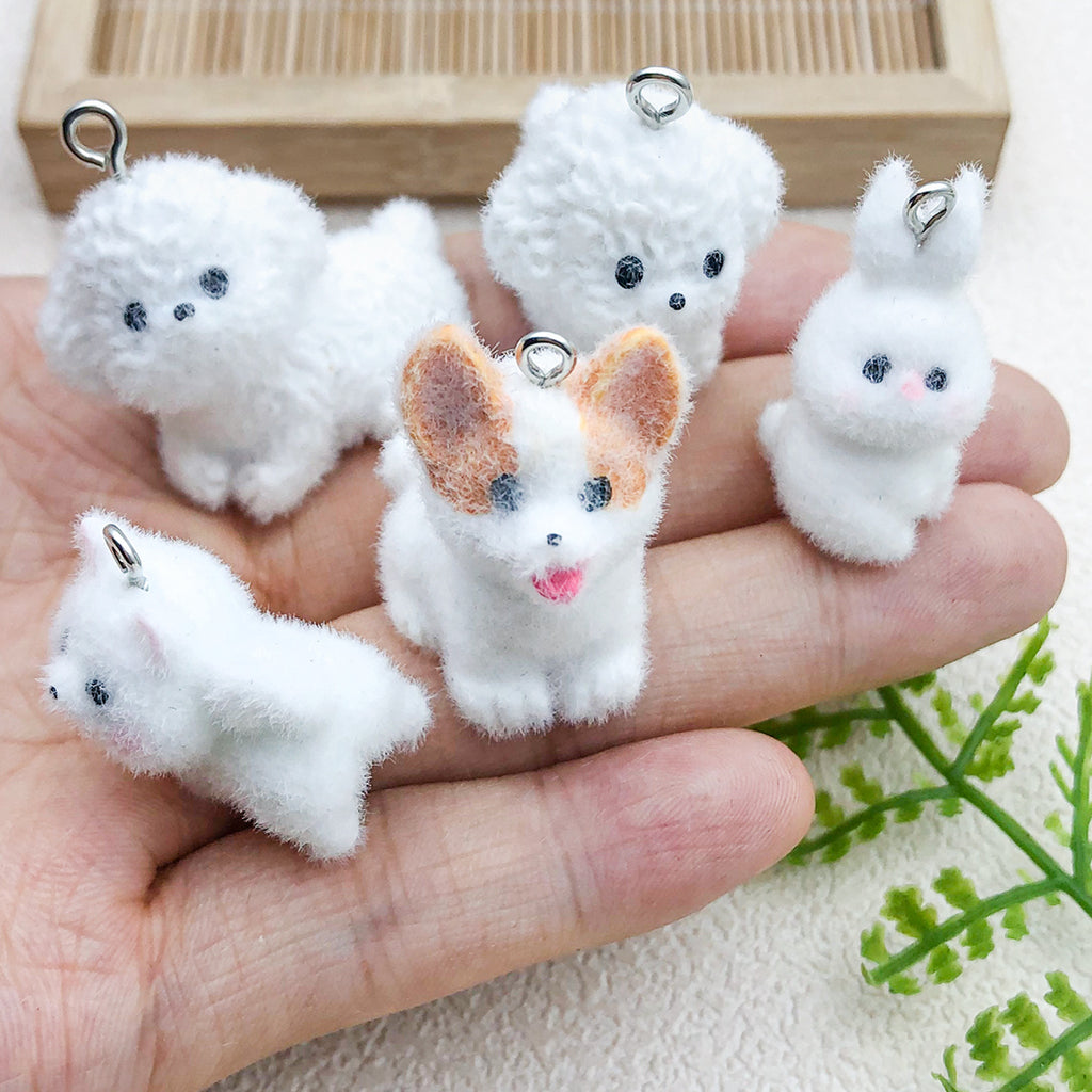 Resin Flocked 3D Corgi Dog charm pendant for DIY keychain phone charm accessories