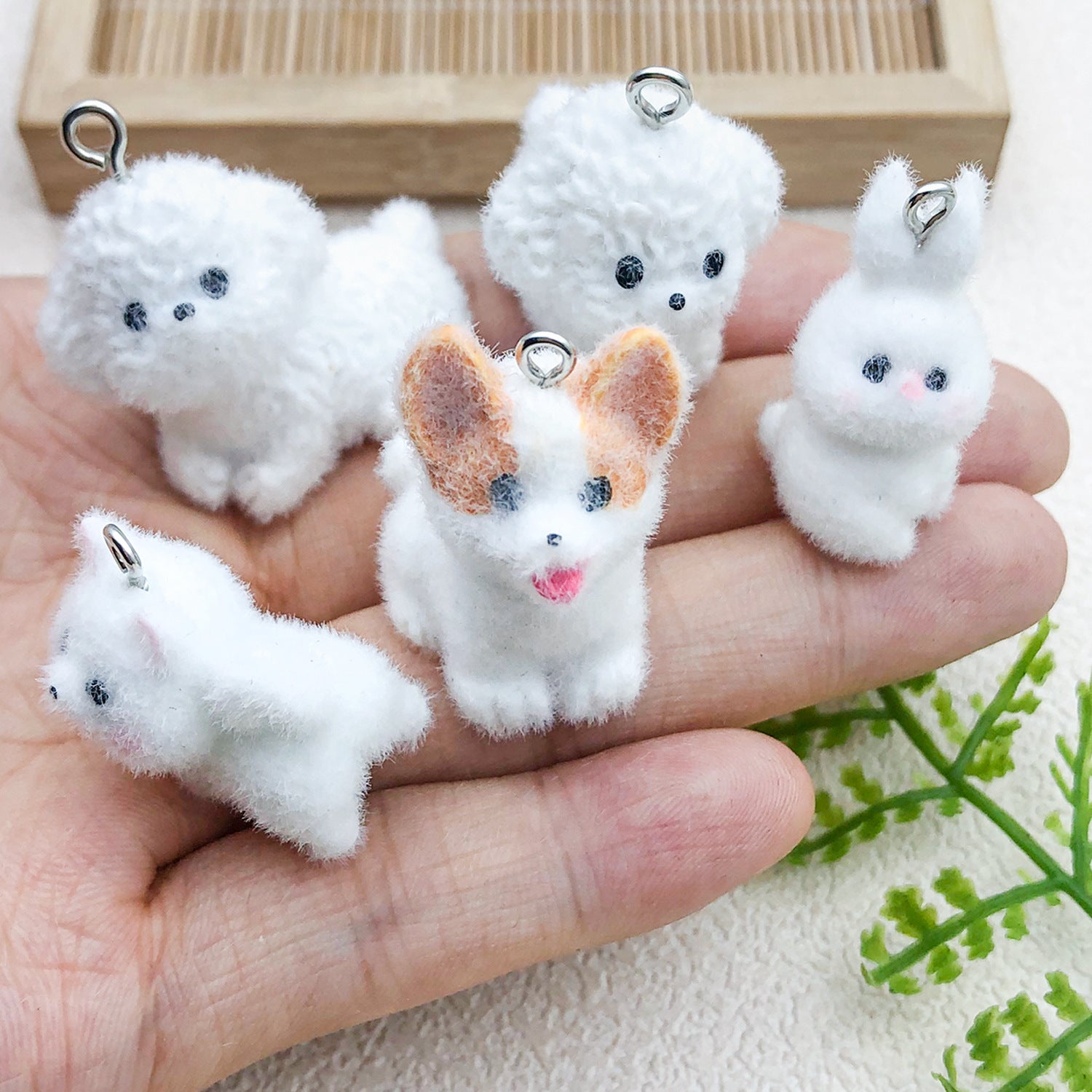 Resin Flocked 3D Corgi Dog charm pendant for DIY keychain phone charm accessories
