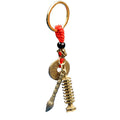 Antique Gold Tone Pagoda Brush Coin Keychain With Red Cord view 4