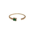 Gold Tone Green Rectangle Open Bangle With Clear Crystal Sides view 5