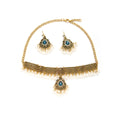 Blue Teardrop Choker Necklace and Fringe Earring Jewelry Set view 5