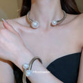 Snake Coil Pearl Open Cuff Choker and Bracelets Metal view 3