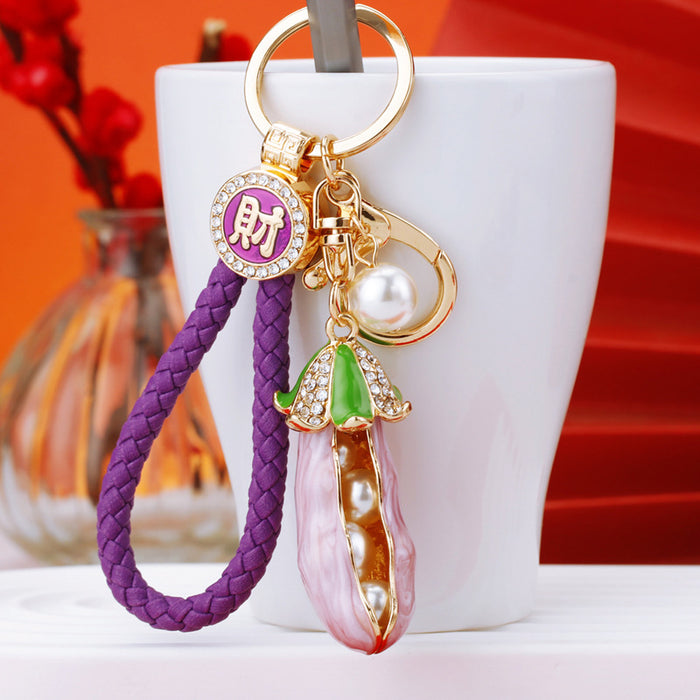 Pearl Pea Pod Keychains with Braided and Bare Wrist Loop Options