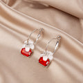 Blue Square and White Flower Silver Tone Clip Earrings view 2