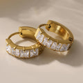 Square Zirconia Gold Huggie Hoop Earrings Stainless Steel Pair view 3