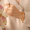 Gold Steel Rose FAMILY Letter Pink Heart Hinge Bangle view 4