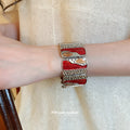 Enamel Abstract Panel Stretch Bracelets Hammered Metal 4 Colors view 3