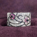 Silver Tone Pink Floral Filigree Wide Band Statement Ring view 2