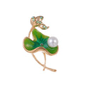 Green Lotus Leaf Crystal Enamel Metal Brooch Pin for Jackets and Lapels view 1