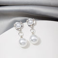 Gold and Silver Pearl Look Round Drop Stud Earrings view 3
