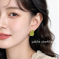 Gold Tone Lime Green Irregular Enamel Stud Earrings For Women view 2