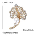 Crystal Ginkgo Leaf Brooch Pearl Accent Gold Silver view 6