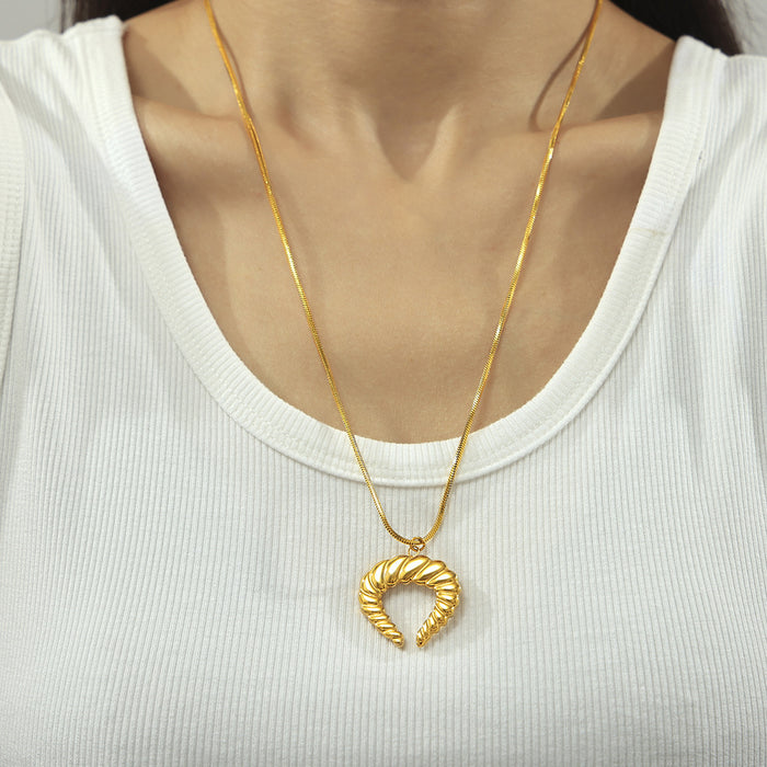 Twisted Crescent Horn Pendant Necklaces Gold Chain and Cord