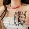 Layered Bead and Pearl Necklaces in Three Cord Colors view 2
