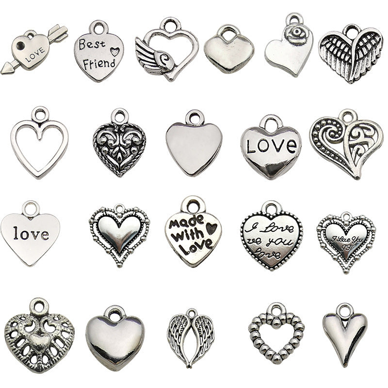 Zinc Alloy Solid Heart Hollow Heart Charm Pendant for DIY Bracelet Earring Jewelry