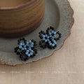 Black Bead Weave Light Blue Center Flower Stud Earrings view 1