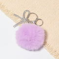 Rhinestone Bow Fluffy Pom Keychain Metal Ring Three Colors view 6