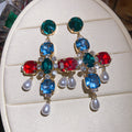 Crystal Cross Statement Earrings with Pearl Drop Fringe view 7