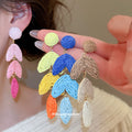 Woven Leaf Drop Earrings in Pink and Yellow Fashion Jewelry view 2