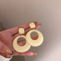 Ivory and Brown Double Ring Drop Statement Earrings view 6