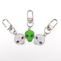 Silver Tone Green and White Alien Head Clip Keychains view 3