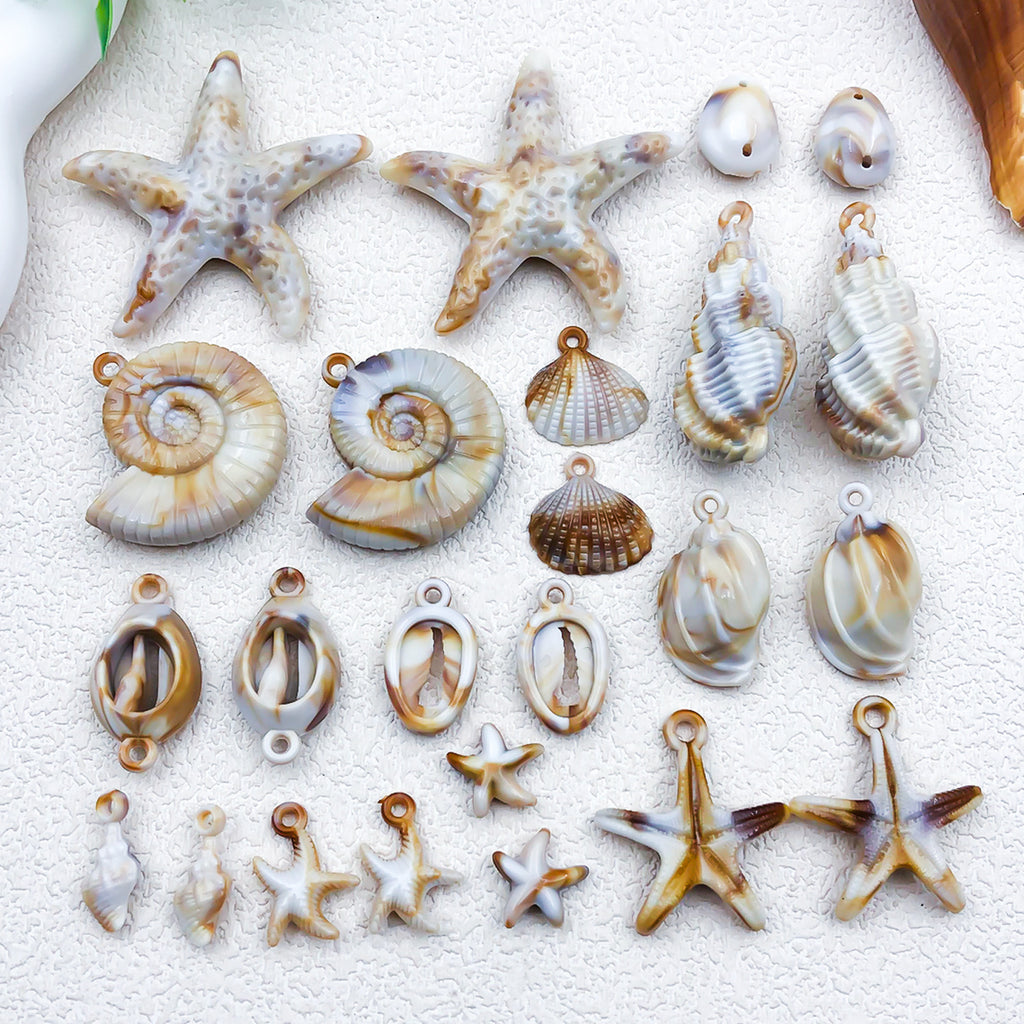 Beige Acrylic Conch Shell Starfish Cloud Charm Pendant for Necklaces Bracelets Keychains