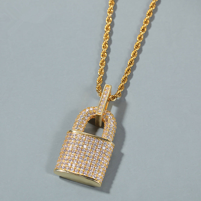 Gold Silver Tone Pave Lock Padlock Pendant Rope Necklace