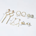 Gold Six Pair Earring Set Circles Bars Hearts and Studs view 4