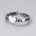 Antique Silver Open Adjustable Heart Chain Band Ring view 1