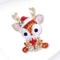 Enamel Christmas Reindeer Brooch with Santa Hat Holiday Pin view 2